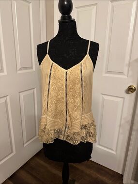 POL Cream Embroidered Lace Boho Cami Tunic Top RCT897 Romantic Cottagecore